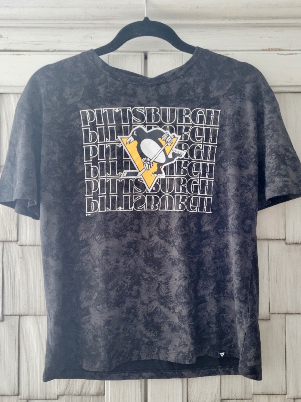 FANATICS Men's PITTSBURGH PENGUINS Faded Wash Black Tee Shirt Size Small